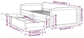sötétszürke tömör fenyőfa ágykeret fiókkal 90 x 200 cm