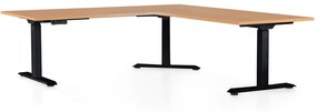 OfficeTech szögben állítható magasságú íróasztal, 180 + 120 cm, fekete talp, bükk
