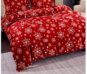 2 db Mikroplüss ágyneműhuzat SNOWFALL piros + Mikroplüss lepedő SOFT 180x200 cm fehér, kétszemélyes ágyhoz
