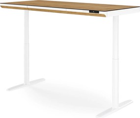 Elektromos ülő-álló íróasztal fiókkal és Qi vezeték nélküli töltővel fehér/aranytölgy, 1600 mm: ELLIS