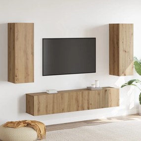 4 Darabos TV Szekrény Szett Falra Szerelhető Artisan Tölgy Mérnöki Fa