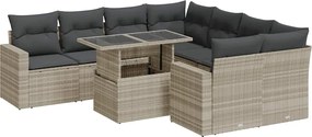 vidaXL 9 részes világosszürke polyrattan kerti ülőgarnitúra párnával