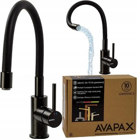 Flex álló konyhai csaptelep flexibilis hajlékony kifolyócső Fekete mosogatóhoz