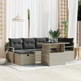 7 Darabos Kerti Szófa Szett Párnákkal Világosszürke Poli Rattan, 2-Személyes Kerti Szófa Tárolóval &amp; Párnákkal Szürke Poli Rattan