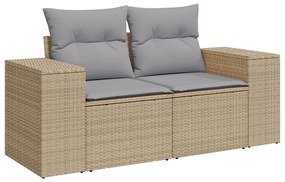 8 Részes Kerti Kanapé Szett Párnákkal Bézs Poly Rattan Akác, 3 Részes Kerti Étkező Szett Párnákkal Bézs Poly Rattan Akác
