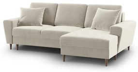 Bézs bársony kinyitható tárolóhelyes sarokkanapé (jobb oldali-heverő résszel) Kyoto – Cosmopolitan Design