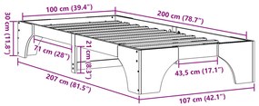 Ágykeret Fehér Fa 100 x 200 cm Négyzetes Tömör fenyő ágykeret