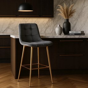 Szürke Bársony Bárszék Aranyszínű Lábbal. ARIEL