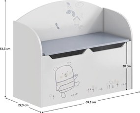 Játéktároló láda tárhellyel, fehér, BEAR