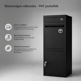 Csomag- és levélszekrény, csomagbox, fém, kültéri, zárható, fekete PAT