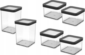 6 db-os Rotho Loft ételtároló doboz szett 2x1,0L 4x0,5L Fekete szegély.