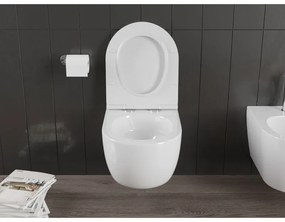 Mexen Carmen, falra akasztható wc csésze 490x365x340 mm, Perem nélküli Tornado + duroplast wc ülőke, fényes fehér, 30880500T