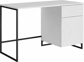Asha íróasztal, fiókkal - 120 cm - matt fehér / fekete keret