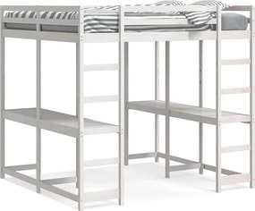 vidaXL fehér tömör fenyőfa galériaágy asztallal és létrával 140x200 cm