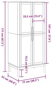 FLORO viaszbarna tömör fenyőfa szekrény 77 x 53 x 171 cm