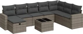 vidaXL 9 részes szürke polyrattan kerti ülőgarnitúra párnákkal