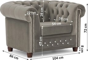 Szürke bársony chesterfield fotel York Blik – Ropez