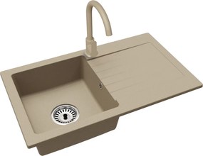 Gránit mosogató szifonnal és csepegtető felülettel, univerzális, bézs, 75,2x43,6, NOEL