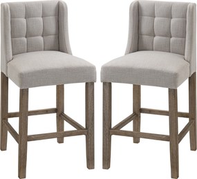 HOMCOM 2 db-os Bárszék Modern Konyhai Székek Bistro Székek Bárszékek Hátmasszázzsal Konyhai Ellenálló Székek Vászon Hatású Gumifa Beige 47 x 50 x 101