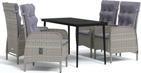 vidaXL 5 részes szürke és fekete kerti étkezőgarnitúra párnákkal