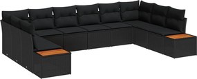 vidaXL Kerti Kanapé Szett párnával tárolóval 10 pcs Fekete Polyrattan