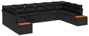 vidaXL Kerti Kanapé Szett párnával tárolóval 10 pcs Fekete Polyrattan