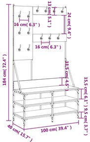 fekete ruhafogas cipőpolccal 100x40x184 cm
