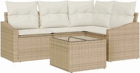 vidaXL Kerti Kanapé Szett párnával 5 pcs Beige és krém polirattan