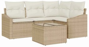 vidaXL Kerti Kanapé Szett párnával 5 pcs Beige és krém polirattan