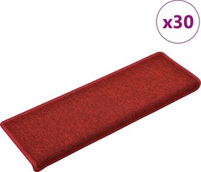vidaXL 30 db lépcsőszőnyeg 65 x 21 x 4 cm piros téglalap alakú széllel