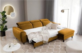 Sárga bársony kinyitható-tárolóhelyes sarokkanapé (jobb oldali-heverő résszel) Foble – ELTAP