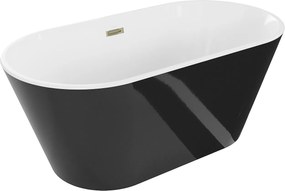 Luxury Flavia szabadon álló fürdökád akril  150 x 75 cm, fehér/fekete,  leeresztö arany - 54031507575-G Térben álló kád