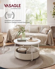 Kerek dohányzóasztal tárolóval, matt fehér és kamelbarna színben