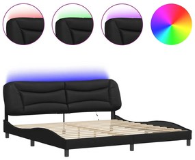 fekete műbőr ágykeret LED-világítással 200x200 cm