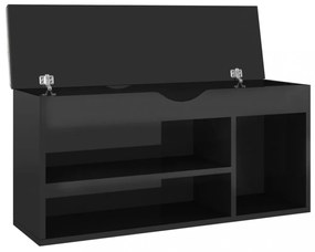 magasfényű fekete cipőtároló pad párnával 104 x 30 x 49 cm