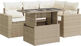 vidaXL 5 részes bézs polyrattan kerti ülőgarnitúra párnákkal