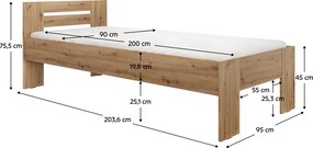 Ágy, 90x200, artisan tölgy, BASIS