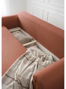 Terrakotta színű buklé kinyitható-tárolóhelyes kanapé 244 cm Arcadova – ELTAP