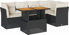 vidaXL 6 részes fekete polyrattan kerti ülőgarnitúra párnákkal