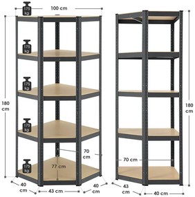 Juskys Sarokpolc Basic 180x70x40 cm - szürke