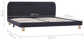 sötétszürke szövet ágykeret LED-es matrac nélkül 150x200 cm