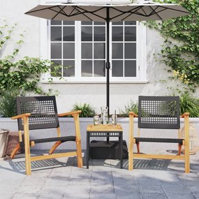 fekete polyrattan és akácfa kerti asztal 38 x 38 x 42 cm