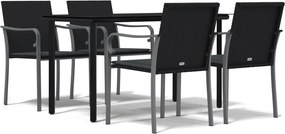 vidaXL 5 részes polyrattan és acél kerti étkezőgarnitúra párnával