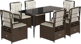 vidaXL 7 részes barna polyrattan kerti étkezőgarnitúra párnával