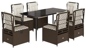 vidaXL 7 részes barna polyrattan kerti étkezőgarnitúra párnával