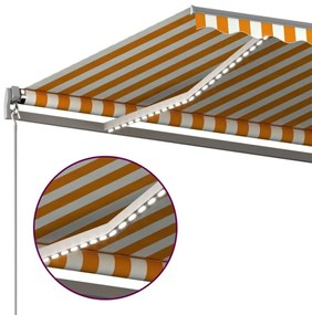 sárga-fehér szélérzékelős és LED-es napellenző 500x300 cm
