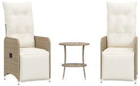 vidaXL 2 db bézs polyrattan dönthető kerti szék asztallal