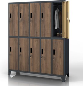 10 ajtós öltözőszekrény, antracit/dió, 1360x1720x450 mm: BARTEK Eco Design