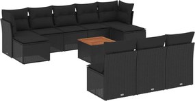 vidaXL 11 részes fekete polyrattan kerti ülőgarnitúra párnákkal