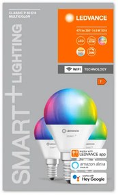 LED lámpa , égő , kis gömb , 3 x E14 , 3 x 4.9W , RGBW , CCT , dimmelhető , LEDVANCE Smart+ WIFI